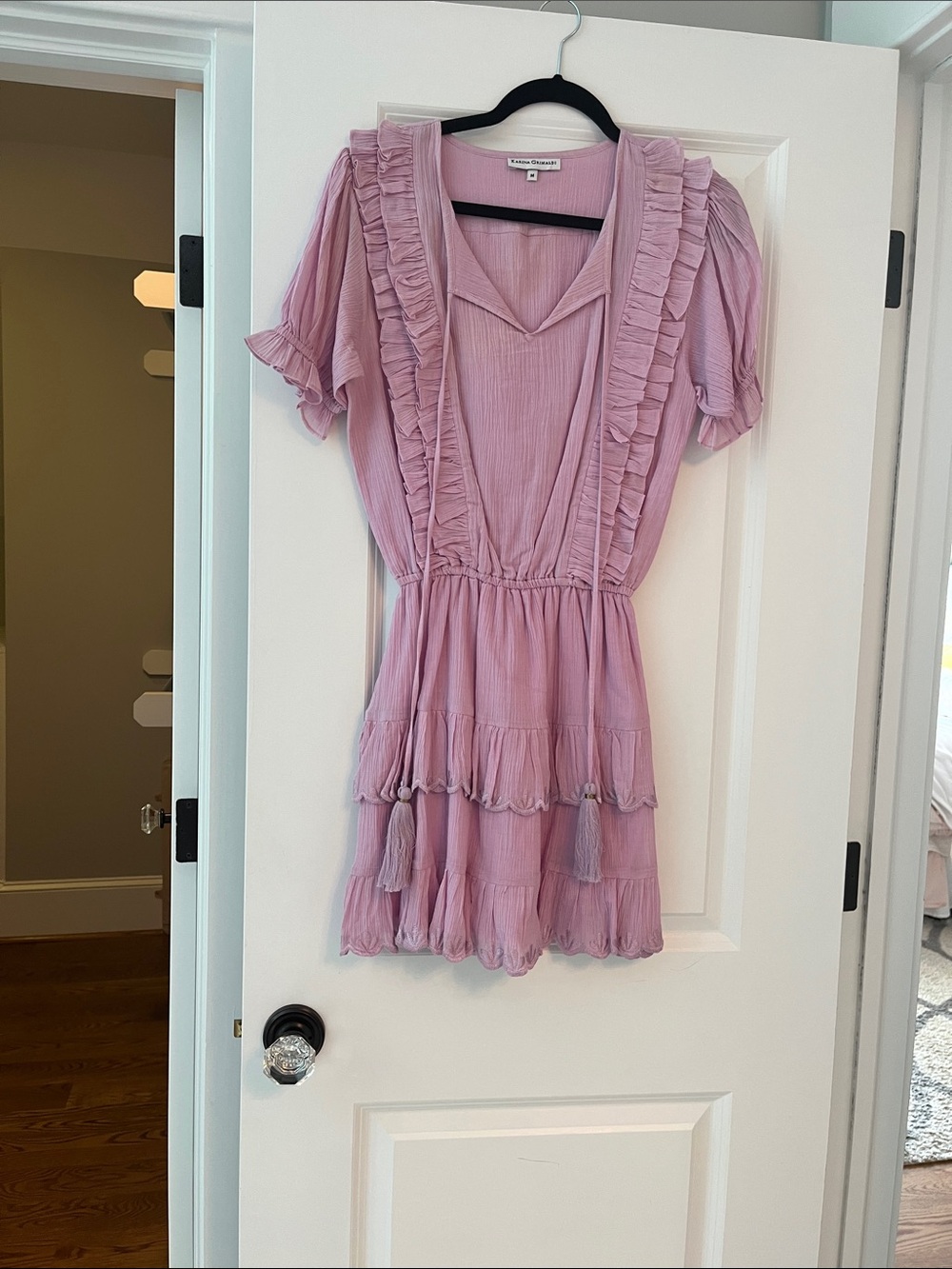 Karina Grimaldi Lavender Pink Ruffle Tiered Mini Dress